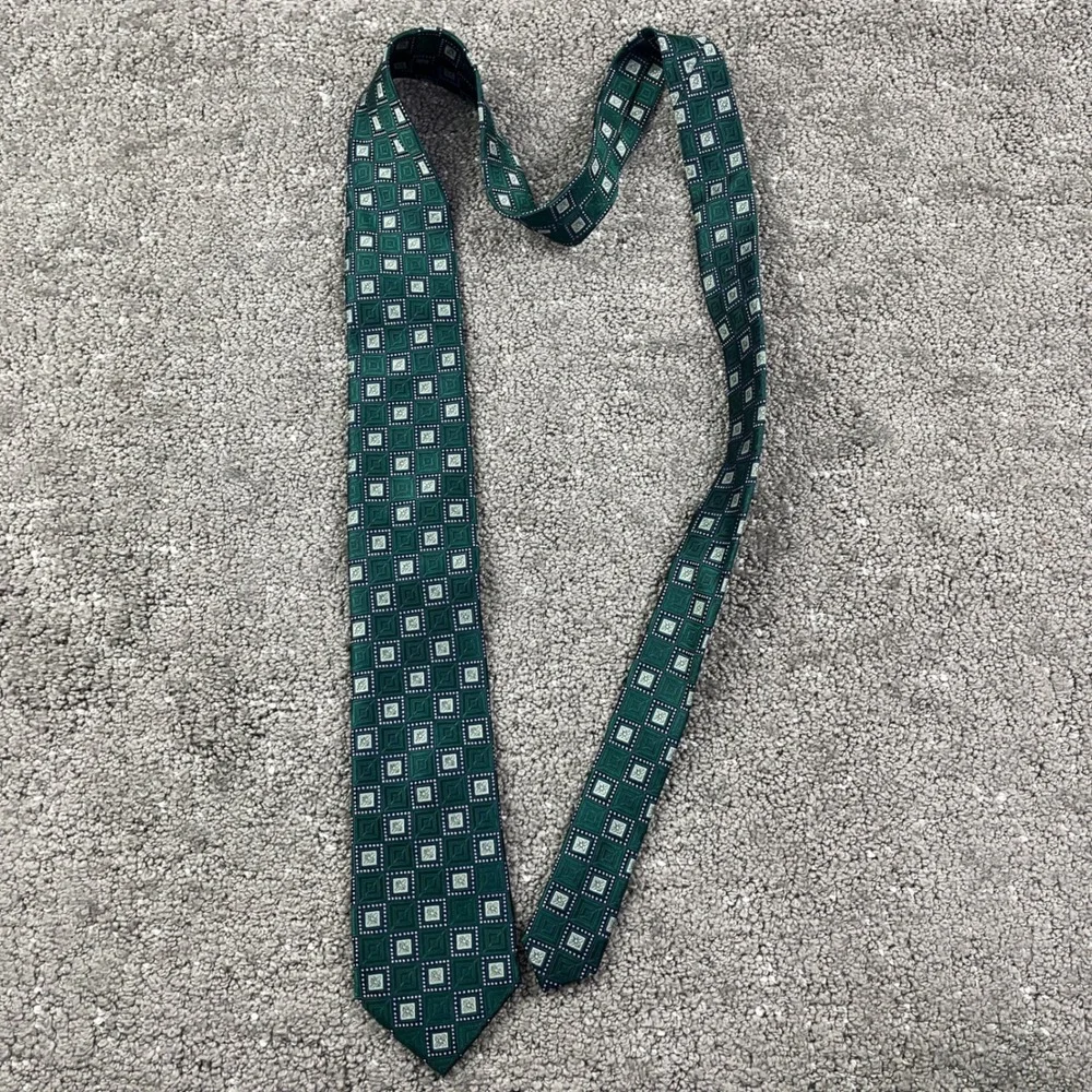Robert Talbott Mens 100% Silk Tie Green Geometric Woven Designer Necktie
